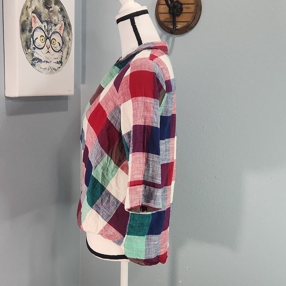 Hayden Los Angeles Cotton Summer Plaid Blouse - Picture 4 of 5